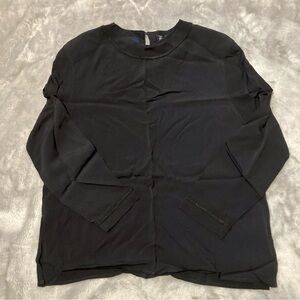 Lizsport Petite Vintage Black Blouse Braided Trim Long Sleeve SP Liz Claiborne